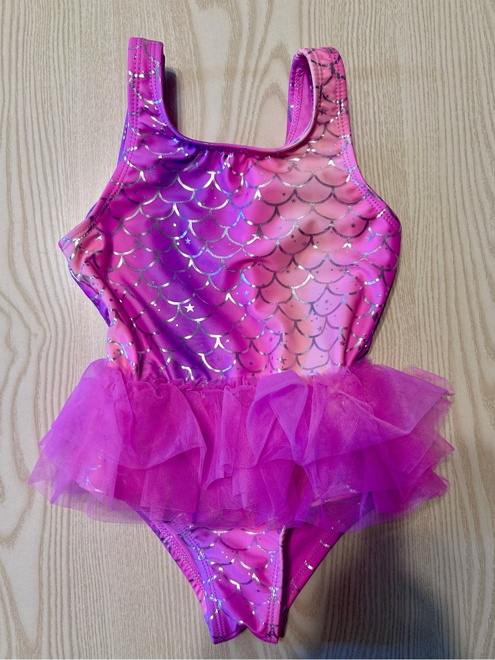 4T Pink Girls Mermaid One-Piece with Silver Accents